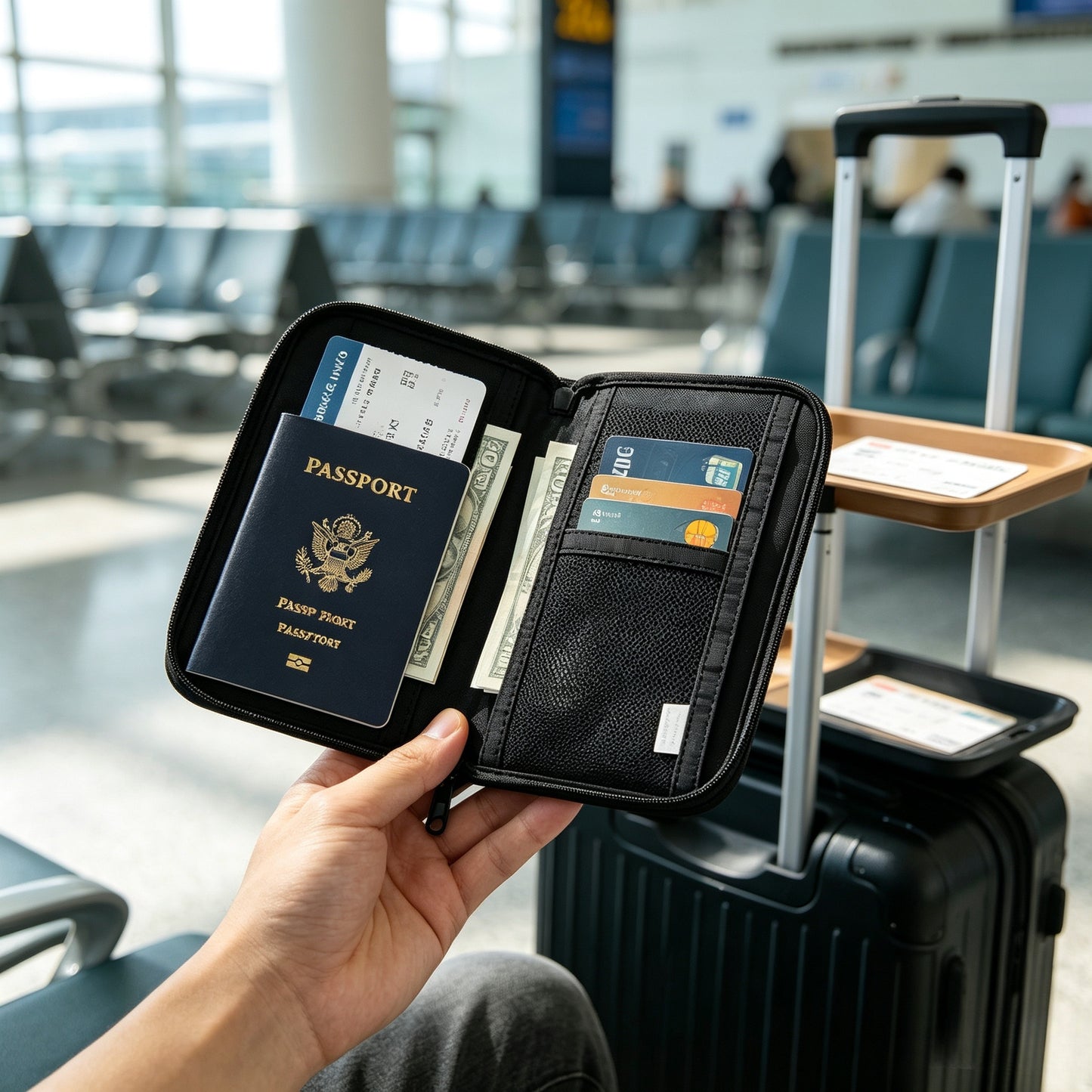 RFID EMF Blocking Passport Holder Travel Document Wallet, Size 13.8×25cm