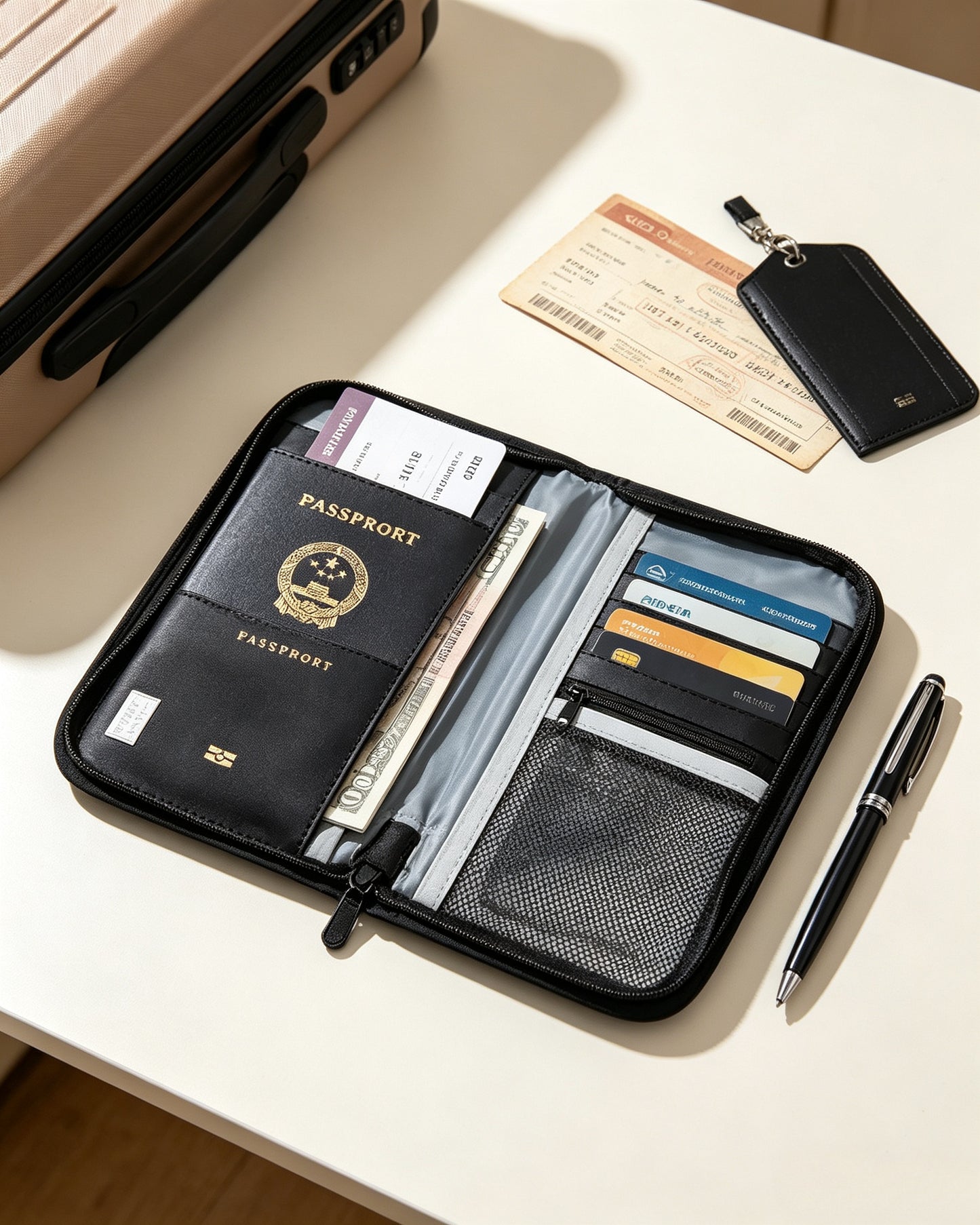 RFID EMF Blocking Passport Holder Travel Document Wallet, Size 13.8×25cm