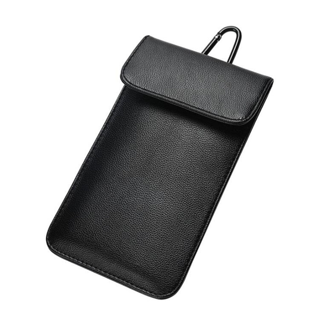 EMF RFID Blocking Carabiner Phone Pouch, Radiation Protection Leather Storage Bag 12.5×21cm